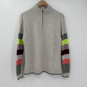 Cabi Downhill Sweater Women Medium Gray 1/4 Zip Stripe Sleeve Knit Cozy 4815